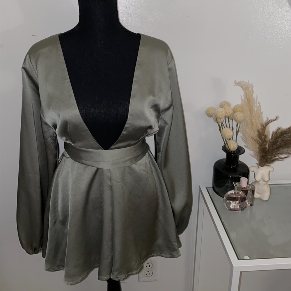 SAGE GREEN SATIN ROMPER